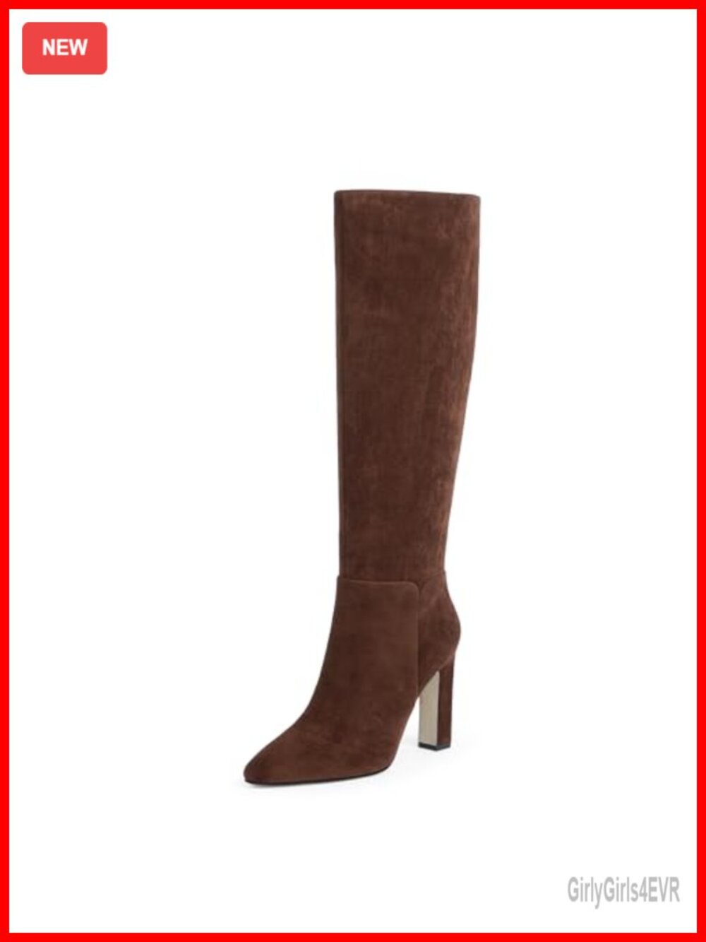 Knee High Boots Almond Toe Chunky Block Heel Faux Suede Tall Boots